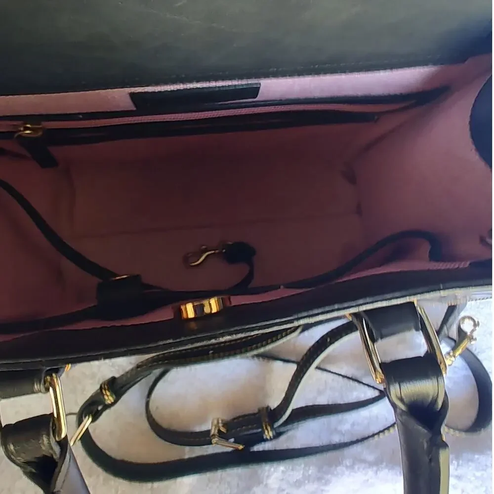 Dooney & Bourke Janine Black Crocodile Embossed Leather Satchel Handbag Purse